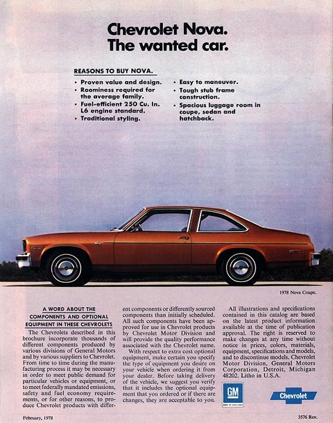1978 Chevrolet Nova Brochure Page 1